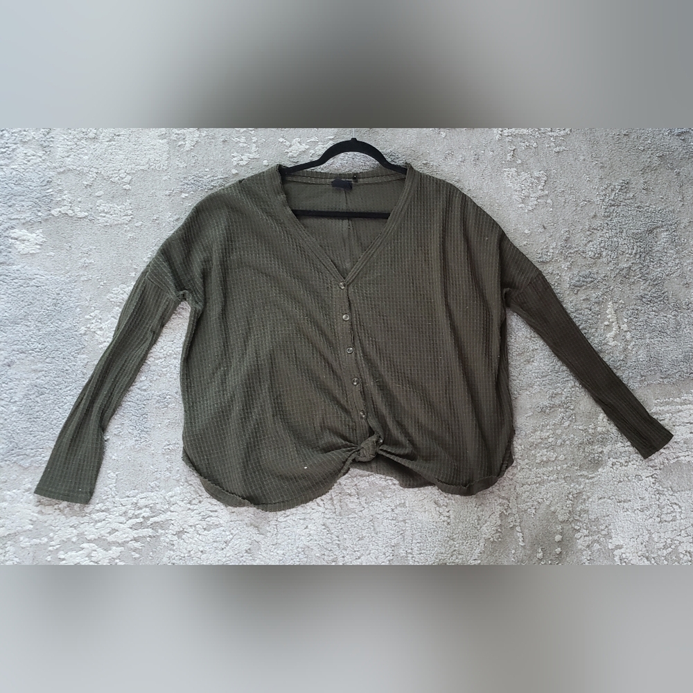 Olive Green Button-Up Women Top